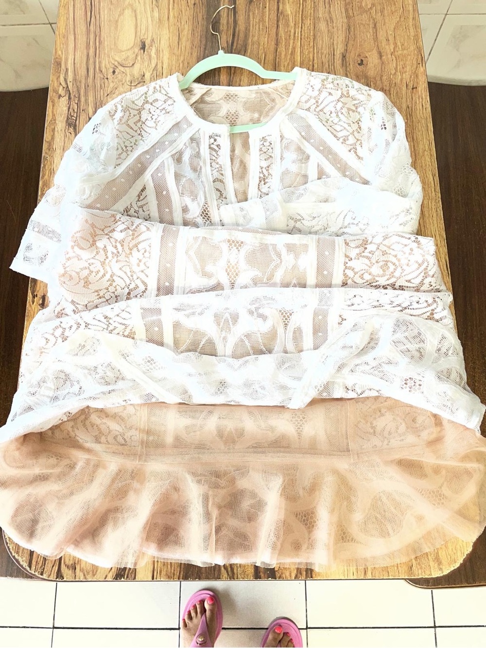 BCBGMaxAzria White Lace V-Neck Sheer Cover-Up Dress - Picture 5 of 8